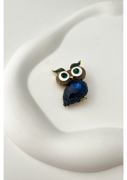 Taşlı Baykuş Broş (En:3 cm Boy:3 cm)