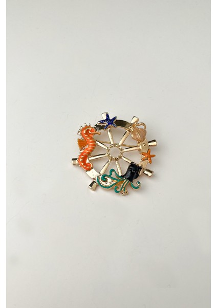 Denizatı Detaylı Gemi Dümeni Broş (Ölçü:5cm)