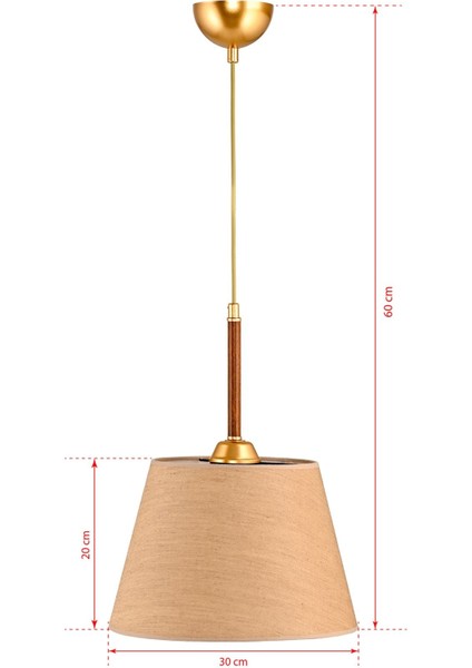 E27 Tekli Volga Sarkıt Ceviz Mat Gold Abajur Şapkalı Kahverengi 51-60 cm Metal Modern 1 60 x 70