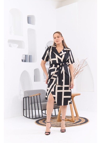 Beli Kemerli Saten Dokulu Siyah Büyük Beden Elbise fiyatları