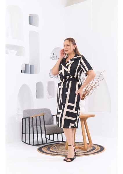 Beli Kemerli Saten Dokulu Siyah Büyük Beden Elbise fırsatları