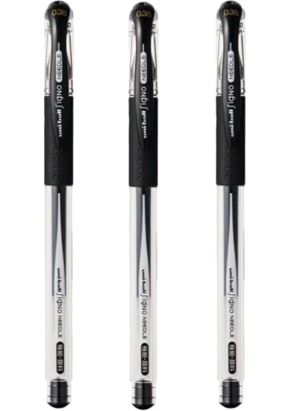 Uniball Signo Needle ( 0.38 ) Iğne Uçlu Jel Kalem Siyah ( Üç Adet )