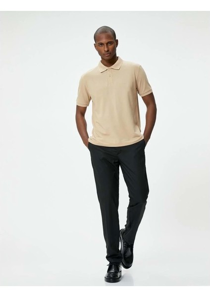 Yakalı T-Shirt Düğmeli Slim Fit Kısa Kollu - Koton - 4Sam10108Mk - Bej - Xxl indirimleri