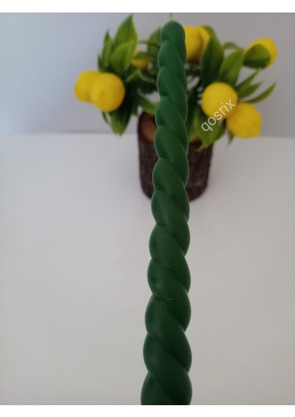 Yeşil Burgulu Şamdan Mumu Kokulu Uzun Çubuk Konik Burgu Spiral Mum Dekoratif 1 Adet
