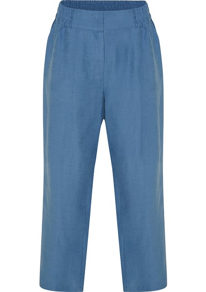 Arka Bel Lastikli Keten Pantolon