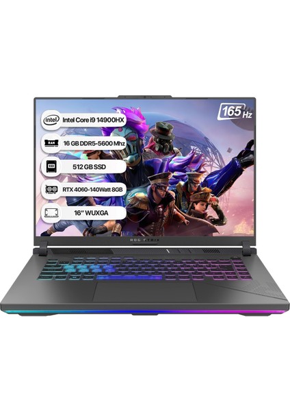 Rog Strix G16 G614JVR-N3098 Intel Core I9 14900HX 16 GB 512 GB SSD Rtx 4060-140WATT 165 Hz Freedos 16" Wuxga Taşınabilir Bilgisayar