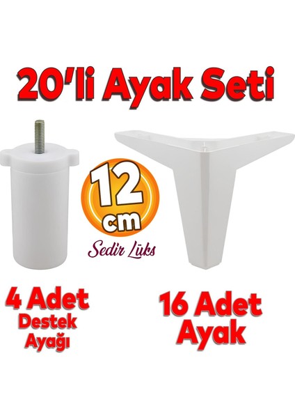 20'li Set Sedir Lüks Mobilya Kanepe Koltuk Tv Ünitesi Yükseltici Destek Ayağı Ayakları 12 cm Beyaz