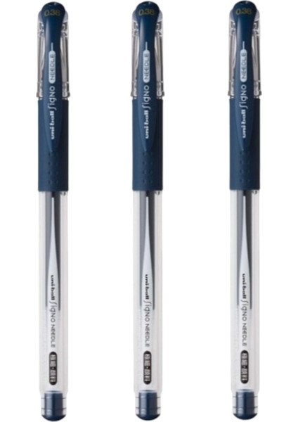 Signo Needle ( 0.38 ) Iğne Uçlu Jel Kalem Mavi Siyah ( Üç Adet )