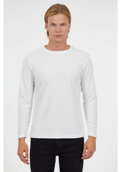 Kendinden Desenli Rahat Kalıp Sweatshirt