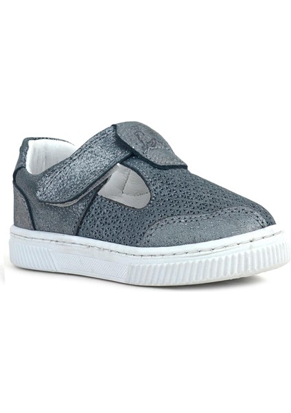 Bheem Hakiki Deri Gümüş Simli Cırtlı Bebek Sneaker Sandalet