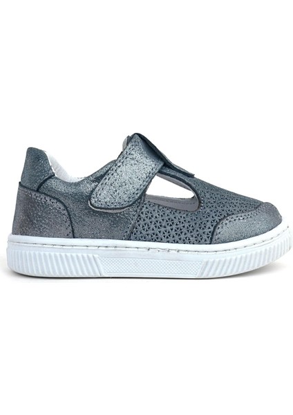 Bheem Hakiki Deri Gümüş Simli Cırtlı Bebek Sneaker Sandalet