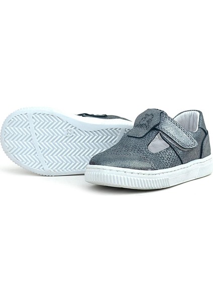 Bheem Hakiki Deri Gümüş Simli Cırtlı Bebek Sneaker Sandalet