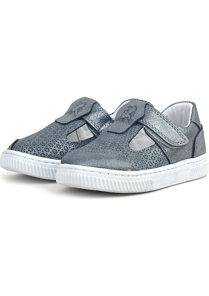 Bheem Hakiki Deri Gümüş Simli Cırtlı Bebek Sneaker Sandalet