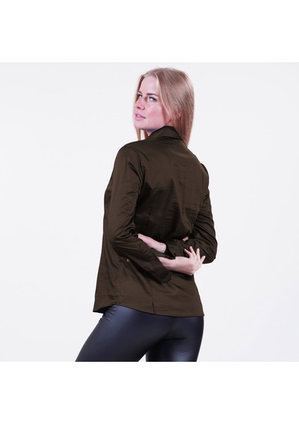 Kestane Kahverengi Sade Basic Uzun Kollu Kadın Gömlek Kadın Gömlek fiyatları