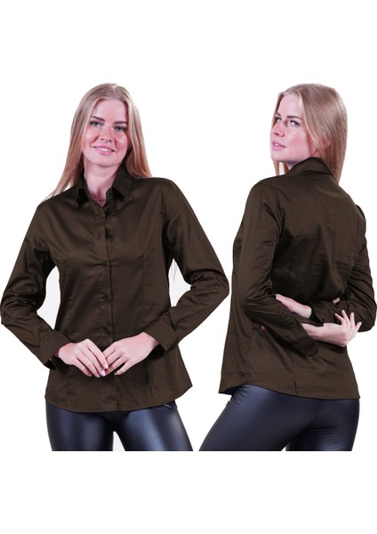 Kestane Kahverengi Sade Basic Uzun Kollu Kadın Gömlek Kadın Gömlek modelleri