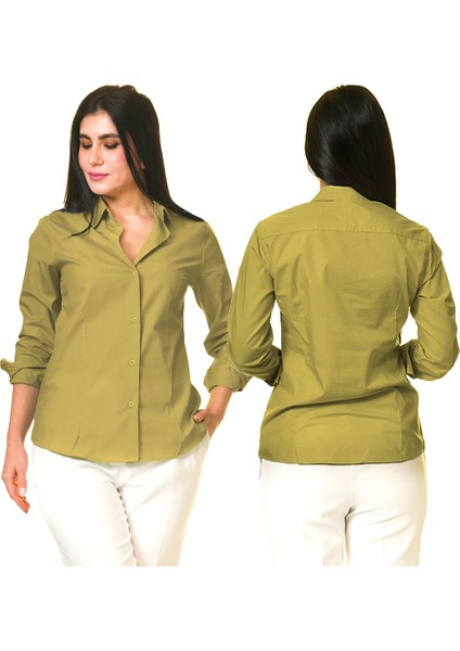 Hardal Sarı Sade Basic Uzun Kollu Kadın Gömlek Kadın Gömlek modelleri