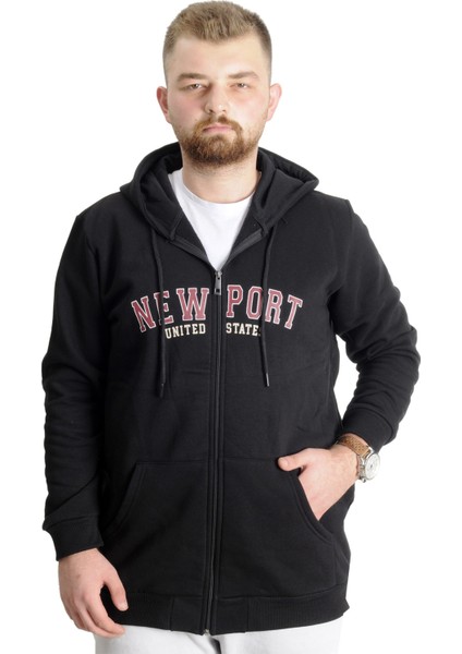 Büyük Beden Erkek Kapüşonlu Sweatshirt New Port 23546 Siyah