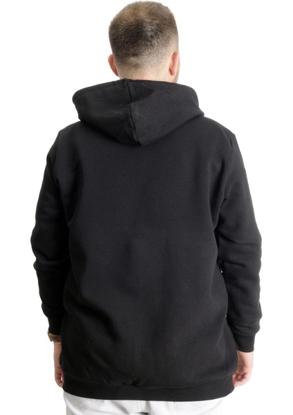 Büyük Beden Erkek Kapüşonlu Sweatshirt New Port 23546 Siyah