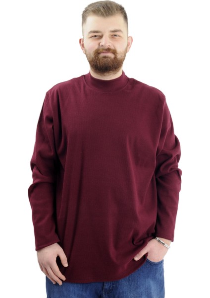 Büyük Beden Uzun Kol Yarım Balıkçı Kazak 22558 Mürdüm