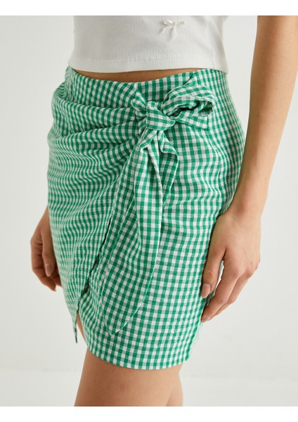 x Sibil Çetinkaya - Pötikareli Mini Kruvaze Etek Yandan Bağlama Detaylı indirimleri