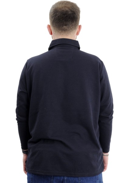 Büyük Beden Erkek Sweatshirt Polo Yaka Uzun Kol Waffle 23449 Lacivert fırsatları