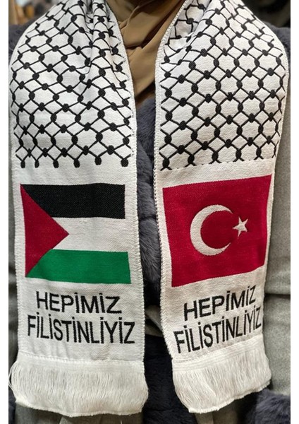 Kaliteli Filistin ve Türk Bayraklı Şal Atkı Fular 100X20 ŞAL2330