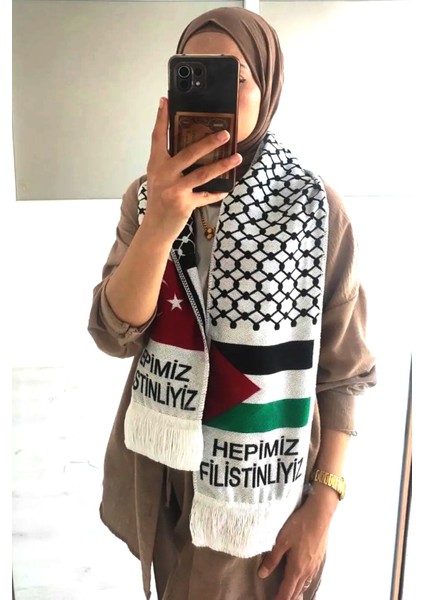 Kaliteli Filistin ve Türk Bayraklı Şal Atkı Fular 100X20 ŞAL2330 modelleri