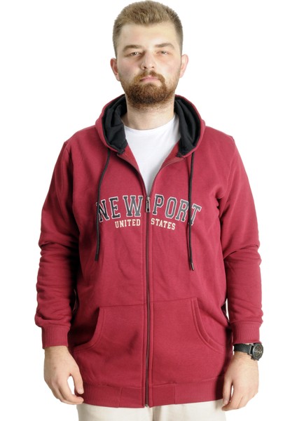 Büyük Beden Erkek Kapüşonlu Sweatshirt New Port 23546 Bordo