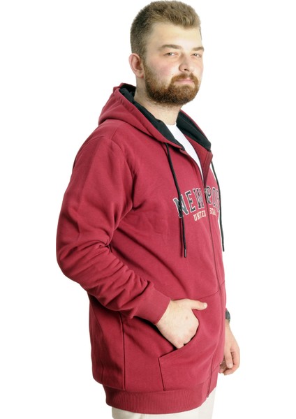 Büyük Beden Erkek Kapüşonlu Sweatshirt New Port 23546 Bordo