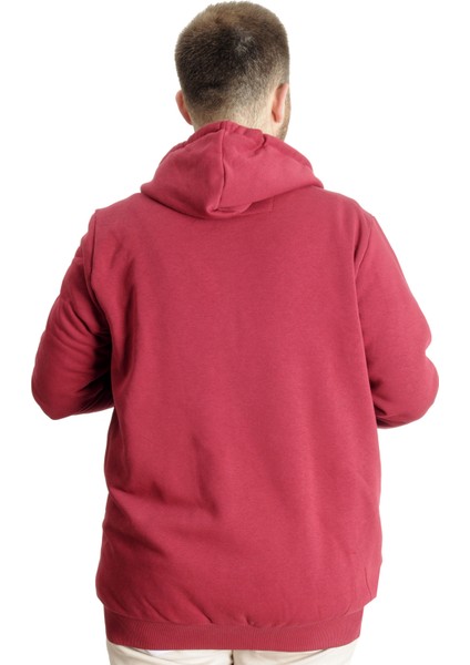 Büyük Beden Erkek Kapüşonlu Sweatshirt New Port 23546 Bordo