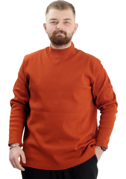 Büyük Beden Uzun Kol Yarım Balıkçı Kazak 22558 Tarçın