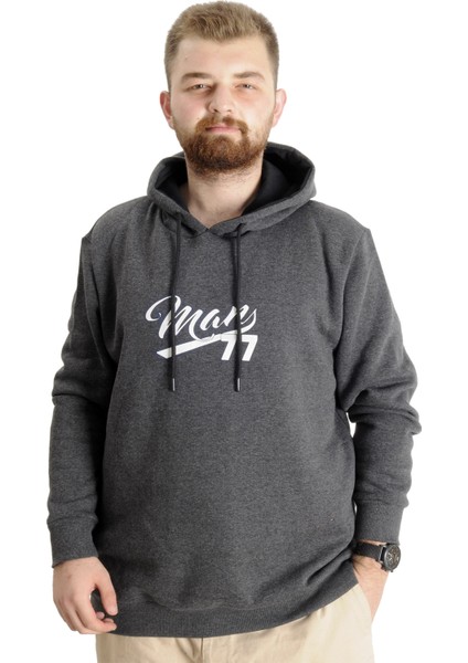 Büyük Beden Erkek Sweatshirt Kapüşonlu 23540 Antramelanj