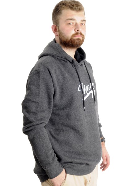 Büyük Beden Erkek Sweatshirt Kapüşonlu 23540 Antramelanj modelleri