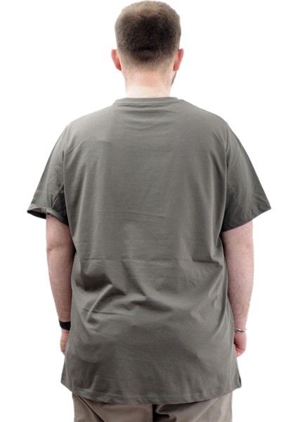 Büyük Beden Baskılı Erkek T-Shirt Bisiklet Yaka Sımplıcıty U24046 Haki