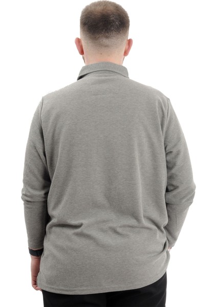 Büyük Beden Erkek Sweatshirt Polo Yaka Uzun Kol Waffle 23449 Haki fırsatları