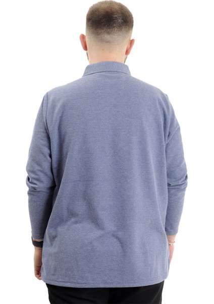 Büyük Erkek Sweatshirt Polo Yaka Uzun Kol Waffle 23449 Indigo fırsatları