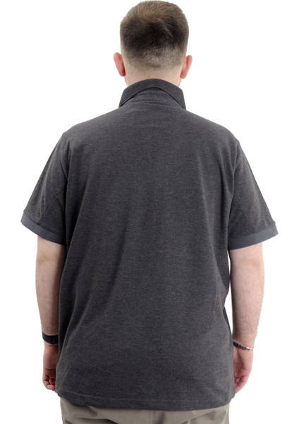 Mode Xl Battal Beden Erkek Tshirt Polo Yaka Nakışlı Klasik Pike 20553 Antrasit