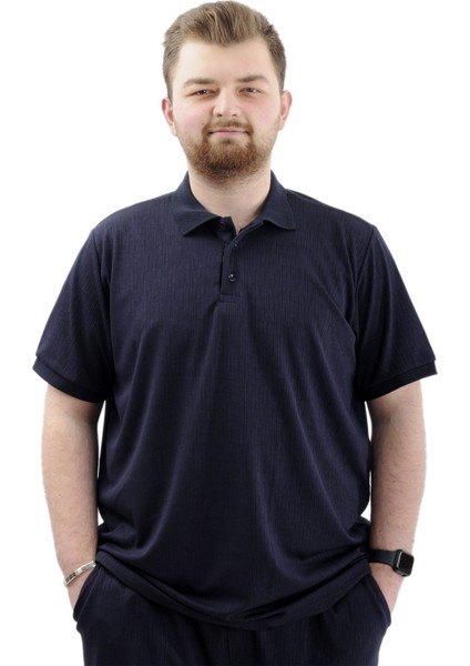 Büyük Beden Erkek Tişört Polo Yaka Jakar U24337 Lacivert