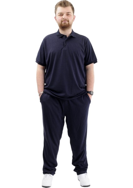 Büyük Beden Erkek Tişört Polo Yaka Jakar U24337 Lacivert fiyatları