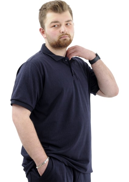 Büyük Beden Erkek Tişört Polo Yaka Jakar U24337 Lacivert fırsatları