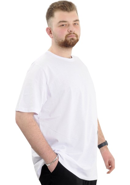 Büyük Beden Erkek Bisiklet Yaka T-Shirt Baskılı Awesome U24038 Beyaz modelleri