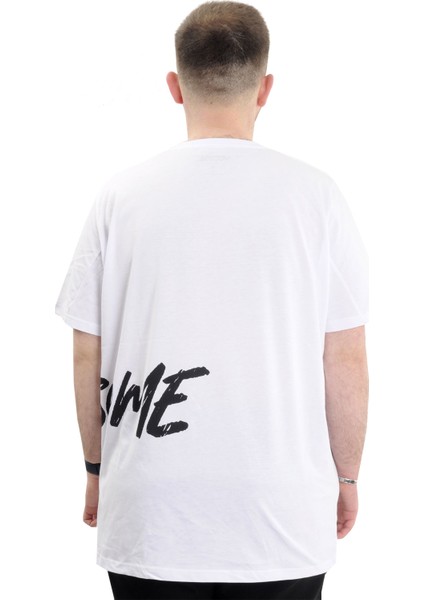 Büyük Beden Erkek Bisiklet Yaka T-Shirt Baskılı Awesome U24038 Beyaz fırsatları