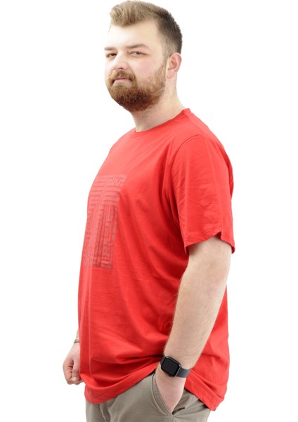 Büyük Beden Erkek T-Shirt Bisiklet Yaka Baskılı Labyrınth U24048 Kırmızı fiyatları