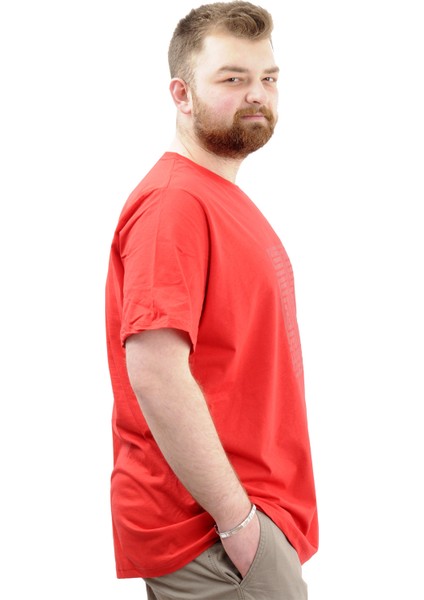 Büyük Beden Erkek T-Shirt Bisiklet Yaka Baskılı Labyrınth U24048 Kırmızı modelleri