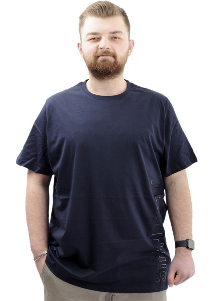 Büyük Beden Baskılı Erkek T-Shirt Bisiklet Yaka Sımplıcıty U24046 Lacivert
