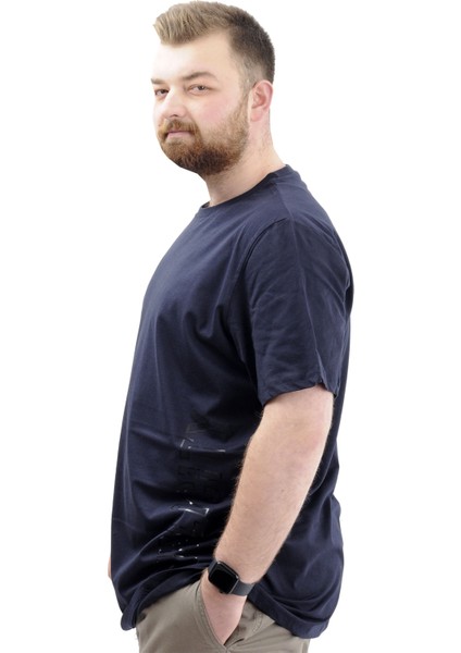 Büyük Beden Baskılı Erkek T-Shirt Bisiklet Yaka Sımplıcıty U24046 Lacivert fırsatları