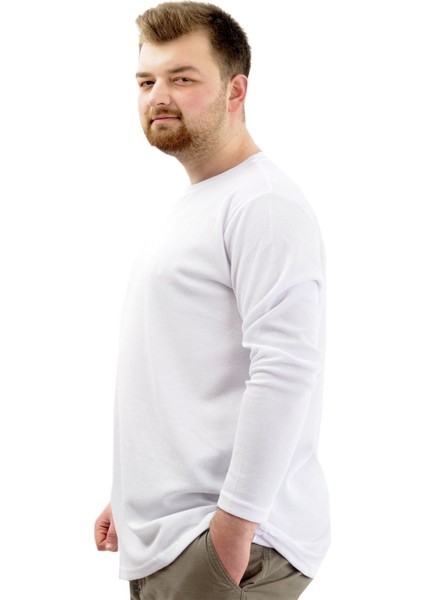 Büyük Beden Erkek Sweatshirt Bisiklet Yaka Uzun Kol Waffle 23460 Beyaz fiyatları