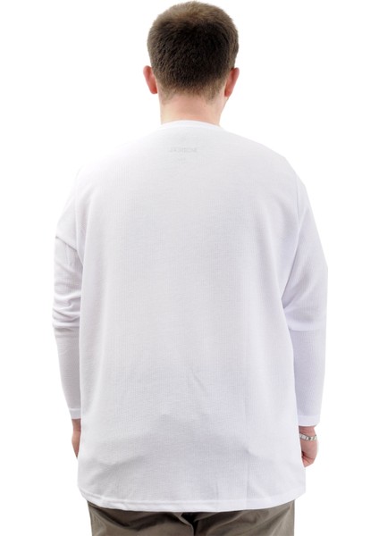 Büyük Beden Erkek Sweatshirt Bisiklet Yaka Uzun Kol Waffle 23460 Beyaz fırsatları