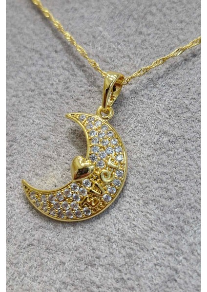 Xuping Jewelry Xuping Kolye Ever Ay Motifli Zirkon Taşlı 45 cm 14 Ayar Altın Kaplama Sarı (Gold) Renk