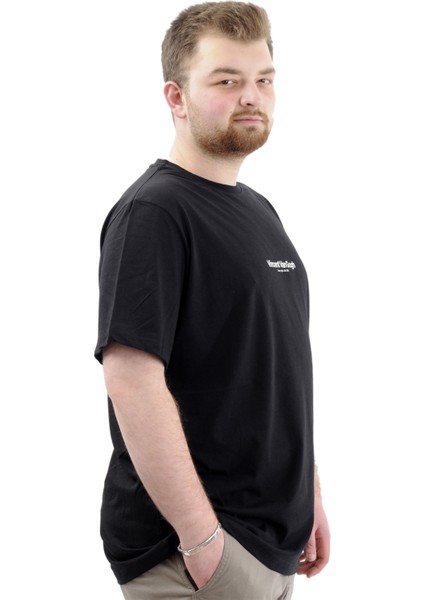 Büyük Beden Baskılı Erkek T-Shirt Bisiklet Yaka Van Gogh U24040 Siyah modelleri